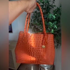 Brahmin Orange Croc Embossed Tote